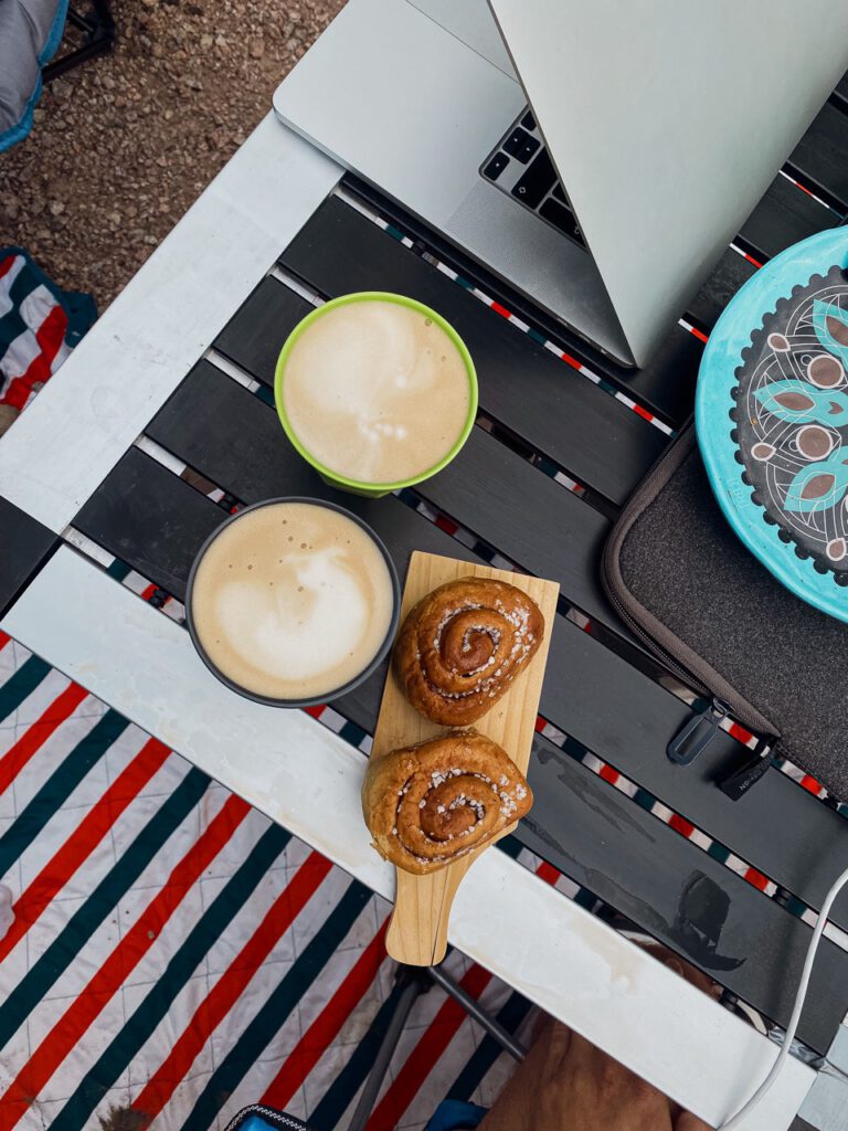 working remote with coffee